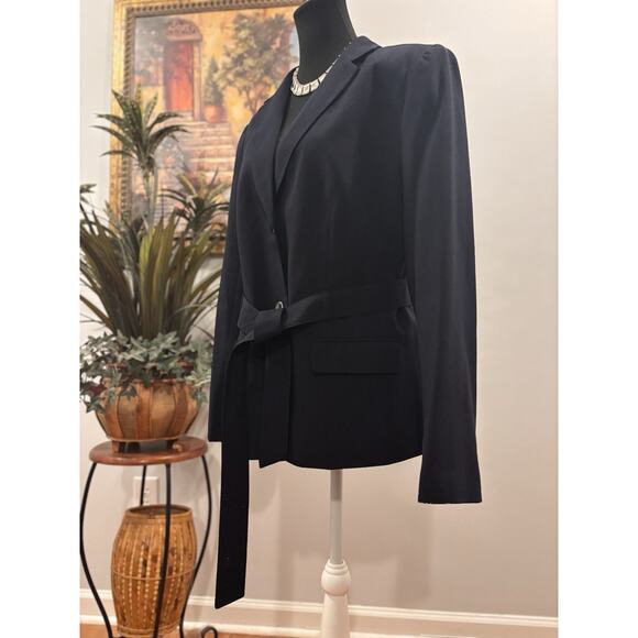 Emily Women Jacket 12 Mob Wife 2 Buttons Front Black Belted Office Siren Lined - Picture 5 of 11